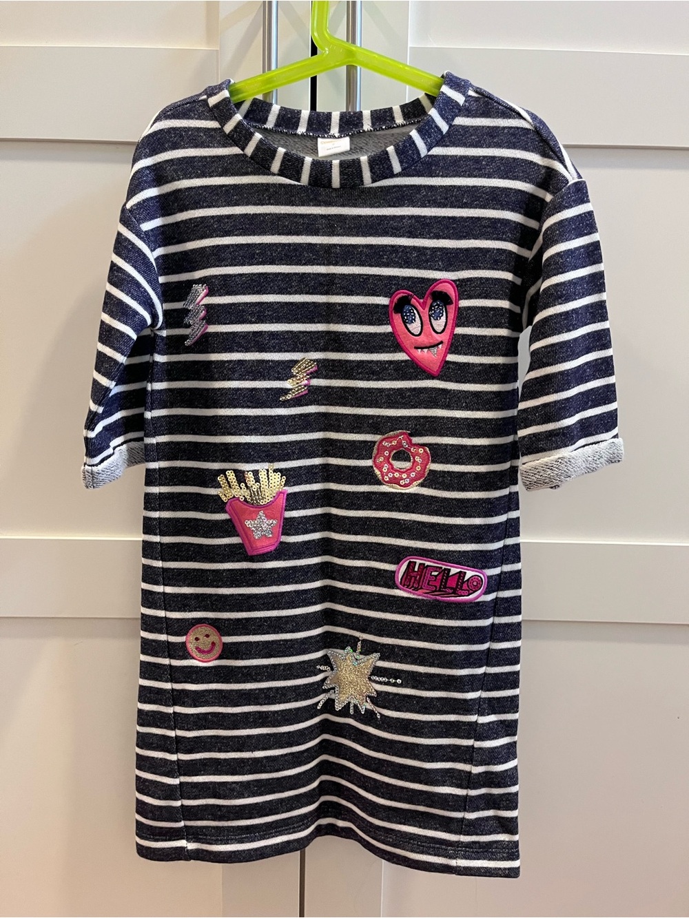 Gymboree Navy and White Striped Dress with Pink Patch Accents
